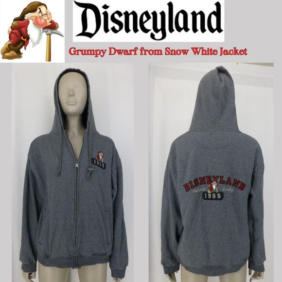 Disneyland Grumpy Snow White Character Grey Hooded Zip-Up Jacket - Picture 1 of 13